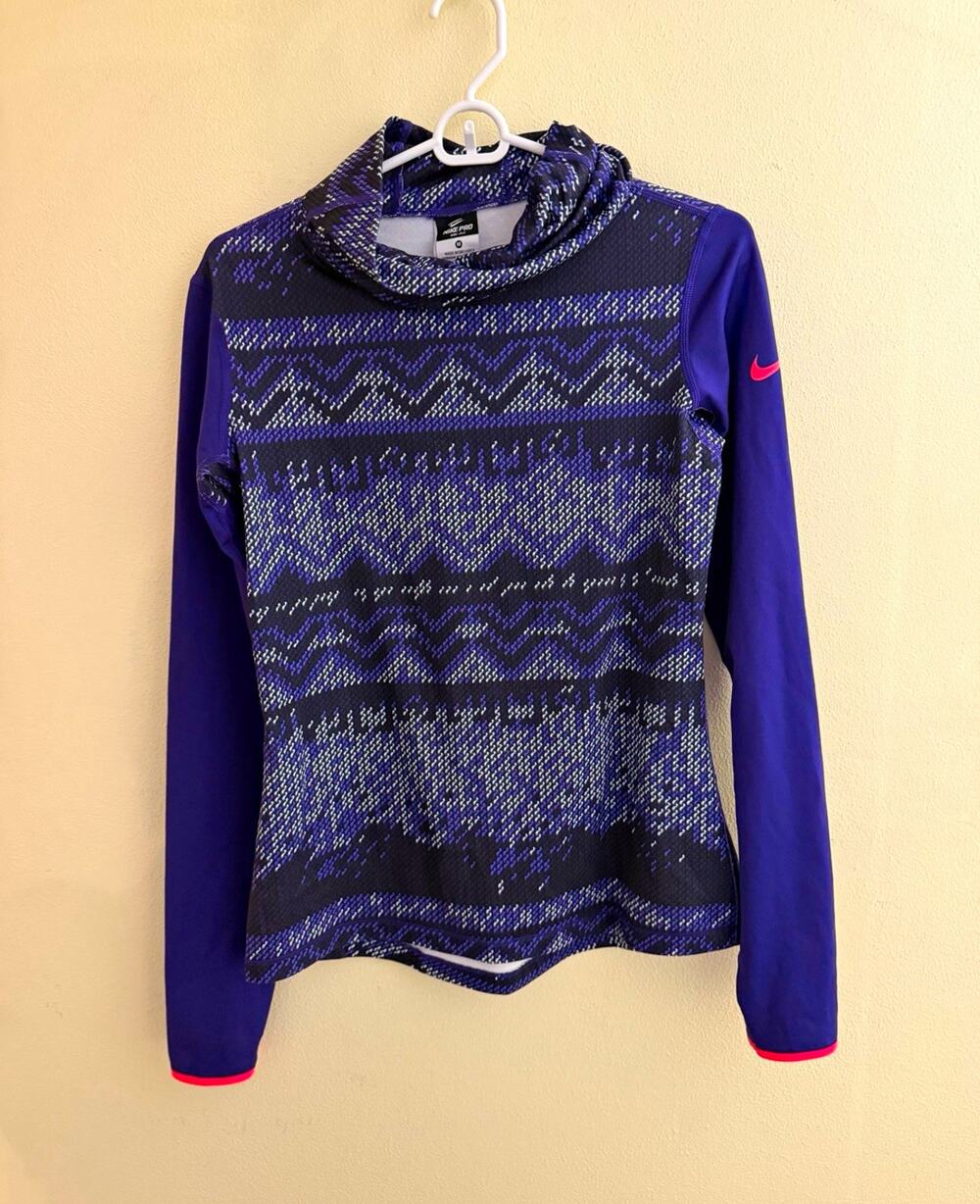 Nike Pro Dri-FIT Women’s Cowl Neck Pullover Top Long Sleeve Stretch Purple